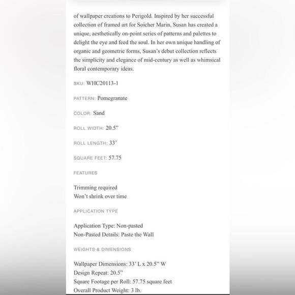 New Anthropologie wallpaper POMEGRANATE SAND - Picture 8 of 9